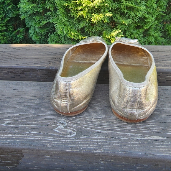 Prada Logo Metallic Gold Ballet Flats Prada Size 37.5 US 7.5 Made in Italy - Picture 3 of 10